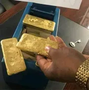 Venta de lingotes y polvo de oro.