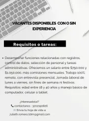 VACANTES DISPONIBLES  CON O SIN EXPERIENCIA