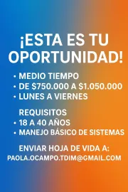 excelente oportunidad de trabajo MEDIO TIEMPO