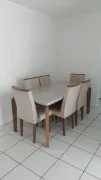 MESA LONDRINA + 6 CADEIRAS IMBUIA OFF WHITE COM TECIDO BEGE
