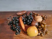 Decoración de frutas y semillas secas + elementos de madera decorativos