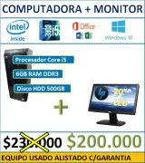 COMPUTADORA COMPLETA; CPU + MONITOR LED 19” + TECLADO/MOUSE