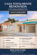 VENTA DE CASA TOTALMENTE RENOVADA EN HATO NUEVO MANOGUAYABO