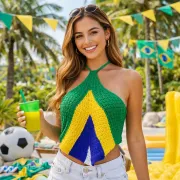 Camiseta Cropped Brasil Copa Mundo Tricô Croche